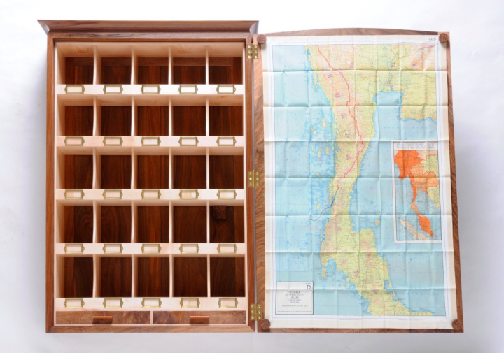 English walnut collector’s cabinet